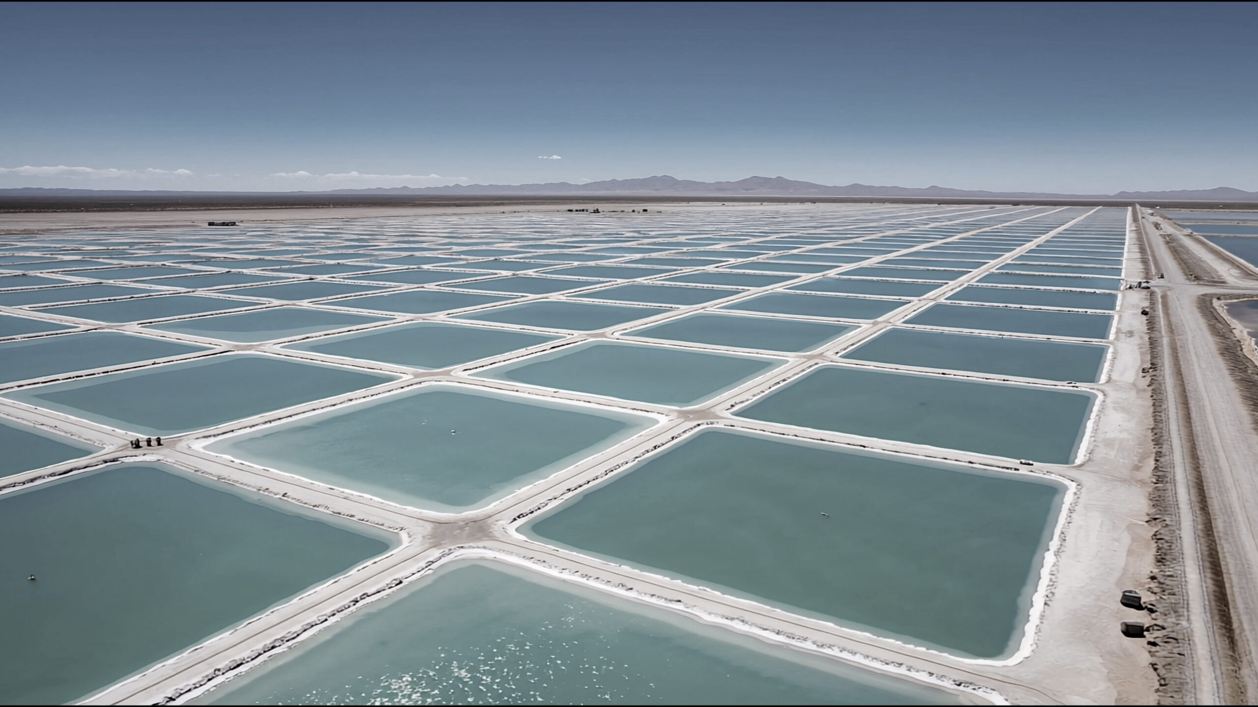 SQM enhances warehouse efficiency with SAP EWM. Mining site with white mineral piles, conveyor belt, and front loader with two workers.