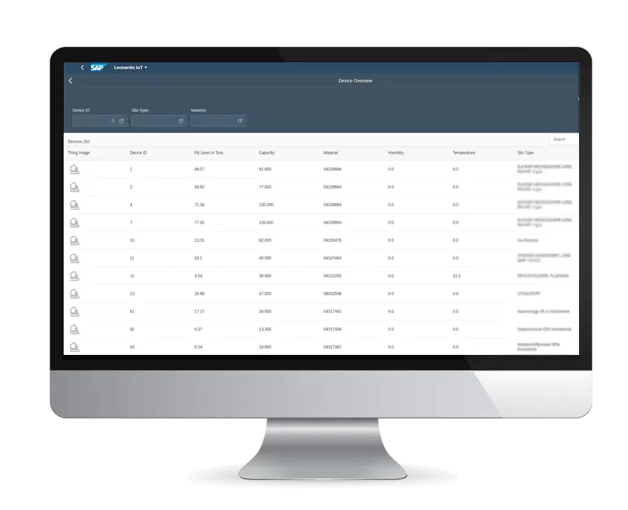 Figura 2: Visión general del cuadro de mandos de Connected Silo con datos en tiempo real de los sensores.