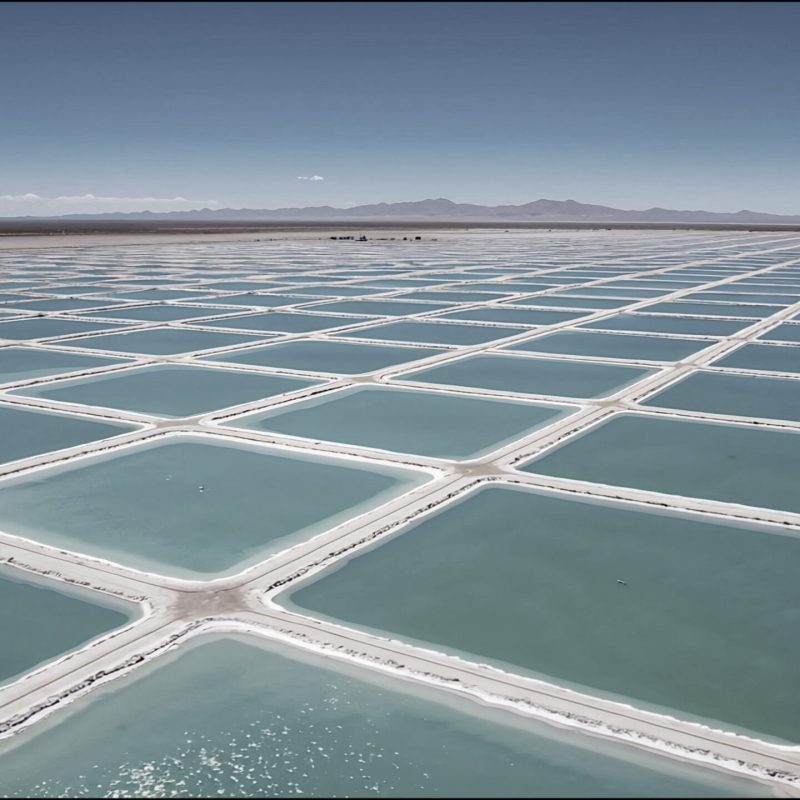 SQM enhances warehouse efficiency with SAP EWM. Mining site with white mineral piles, conveyor belt, and front loader with two workers.